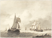 KT 2022 145
<br/>
Schepen op zee voor de rede van een stad
<br/>
<em>Dreibholtz, Christiaan Lodewijk Willem (1799-1874)</em>